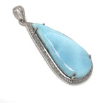 Larimar Gemstone Pendant, Sterling Silver Pave Diamond Pendant, Natural Gemstone Jewelry, Gifts for Her, Wholesale Jewelry Supplies