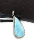 Larimar Gemstone Pendant, Sterling Silver Pave Diamond Pendant, Natural Gemstone Jewelry, Gifts for Her, Wholesale Jewelry Supplies