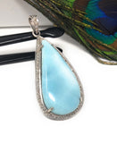 Larimar Gemstone Pendant, Sterling Silver Pave Diamond Pendant, Natural Gemstone Jewelry, Gifts for Her, Wholesale Jewelry Supplies
