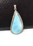 Larimar Gemstone Pendant, Sterling Silver Pave Diamond Pendant, Natural Gemstone Jewelry, Gifts for Her, Wholesale Jewelry Supplies