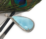 Larimar Gemstone Pendant, Sterling Silver Pave Diamond Pendant, Natural Gemstone Jewelry, Gifts for Her, Wholesale Jewelry Supplies