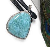 Larimar Gemstone Pendant, Sterling Silver Pave Diamond Pendant, Natural Gemstone Jewelry, Gifts for Her, Wholesale Jewelry Supplies