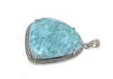 Larimar Gemstone Pendant, Sterling Silver Pave Diamond Pendant, Natural Gemstone Jewelry, Gifts for Her, Wholesale Jewelry Supplies