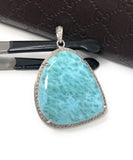 Larimar Gemstone Pendant, Sterling Silver Pave Diamond Pendant, Natural Gemstone Jewelry, Gifts for Her, Wholesale Jewelry Supplies
