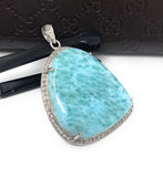 Larimar Gemstone Pendant, Sterling Silver Pave Diamond Pendant, Natural Gemstone Jewelry, Gifts for Her, Wholesale Jewelry Supplies