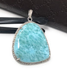 Larimar Gemstone Pendant, Sterling Silver Pave Diamond Pendant, Natural Gemstone Jewelry, Gifts for Her, Wholesale Jewelry Supplies