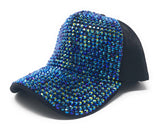 Rhinestones Baseball Cap, Bling Hat, Adjustable Hat, Blue Rhinestone Bling Hat, Rhinestone Sun Visors Baseball Cap