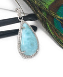 Larimar Gemstone Diamond Pendant, Sterling Silver Chakra Jewelry, Spiritual Healing Crystal Pendant, December Birthstone Gifts for Her
