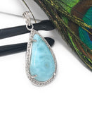 Larimar Gemstone Diamond Pendant, Sterling Silver Chakra Jewelry, Spiritual Healing Crystal Pendant, December Birthstone Gifts for Her