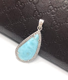 Larimar Gemstone Pendant, Sterling Silver Pave Diamond Pendant, Natural Gemstone Jewelry, Gifts for Her, Wholesale Jewelry Supplies