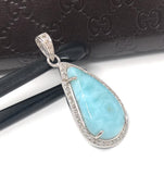 Larimar Gemstone Pendant, Sterling Silver Pave Diamond Pendant, Natural Gemstone Jewelry, Gifts for Her, Wholesale Jewelry Supplies
