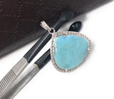 Larimar Gemstone Pendant, Sterling Silver Pave Diamond Pendant, Natural Gemstone Jewelry, Gifts for Her, Wholesale Jewelry Supplies