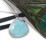 Larimar Gemstone Pendant, Sterling Silver Pave Diamond Pendant, Natural Gemstone Jewelry, Gifts for Her, Wholesale Jewelry Supplies