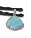 Larimar Gemstone Pendant, Sterling Silver Pave Diamond Pendant, Natural Gemstone Jewelry, Gifts for Her, Wholesale Jewelry Supplies