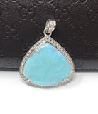 Larimar Gemstone Pendant, Sterling Silver Pave Diamond Pendant, Natural Gemstone Jewelry, Gifts for Her, Wholesale Jewelry Supplies
