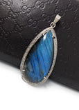 Labradorite Pave Diamond Pendant, Labradorite Gemstone Pendant, Sterling Silver Jewelry, DIY Wholesale Pendants , Gifts for Her