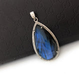 Labradorite Pave Diamond Pendant, Labradorite Gemstone Pendant, Sterling Silver Jewelry, DIY Wholesale Pendants , Gifts for Her