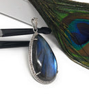 Labradorite Pave Diamond Pendant, Labradorite Gemstone Pendant, Sterling Silver Jewelry, DIY Wholesale Pendants , Gifts for Her