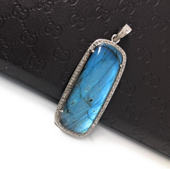 Labradorite Pave Diamond Pendant, Labradorite Gemstone Pendant, Sterling Silver Jewelry, DIY Wholesale Pendants , Gifts for Her