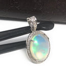 Ethiopian Opal Pendant, Gemstone Pendant, Diamond Pendant, Sterling Silver Opal Pendant, Pave Diamond Jewelry, Gifts for Her