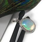 Ethiopian Opal Pendant, Gemstone Pendant, Diamond Pendant, Sterling Silver Opal Pendant, Pave Diamond Jewelry, Gifts for Her