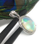 Ethiopian Opal Pendant, Gemstone Pendant, Diamond Pendant, Sterling Silver Opal Pendant, Pave Diamond Jewelry, Gifts for Her