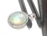 Ethiopian Opal Pendant, Gemstone Pendant, Diamond Pendant, Sterling Silver Opal Pendant, Pave Diamond Jewelry, Gifts for Her