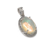 Ethiopian Opal Pendant, Gemstone Pendant, Diamond Pendant, Sterling Silver Opal Pendant, Pave Diamond Jewelry, Gifts for Her