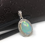 Ethiopian Opal Pendant, Gemstone Pendant, Diamond Pendant, Sterling Silver Opal Pendant, Pave Diamond Jewelry, Gifts for Her