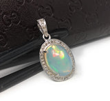 Ethiopian Opal Pendant, Gemstone Pendant, Diamond Pendant, Sterling Silver Opal Pendant, Pave Diamond Jewelry, Gifts for Her