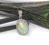 Ethiopian Opal Pendant, Gemstone Pendant, Diamond Pendant, Sterling Silver Opal Pendant, Pave Diamond Jewelry, Gifts for Her