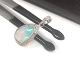 Ethiopian Opal Pendant, Gemstone Pendant, Diamond Pendant, Sterling Silver Opal Pendant, Pave Diamond Jewelry, Gifts for Her