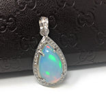 Ethiopian Opal Pendant, Gemstone Pendant, Diamond Pendant, Sterling Silver Opal Pendant, Pave Diamond Jewelry, Gifts for Her