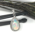 Ethiopian Opal Pendant, Gemstone Pendant, Diamond Pendant, Sterling Silver Opal Pendant, Pave Diamond Jewelry, Gifts for Her