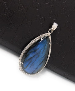 Labradorite Pave Diamond Pendant, Labradorite Gemstone Pendant, Sterling Silver Jewelry, DIY Wholesale Pendants , Gifts for Her