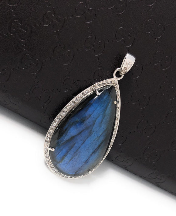 Labradorite Pave Diamond Pendant, Labradorite Gemstone Pendant, Sterling Silver Jewelry, DIY Wholesale Pendants , Gifts for Her