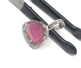 Pink Tourmaline Pendant, Gemstone Pendant, Pave Diamond Pendant, Sterling Silver Tourmaline Slice Pendant, October Birthstone Jewelry