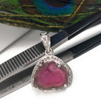 Watermelon Tourmaline Diamond Pendant, Gemstone Pendant, Sterling Silver Watermelon Tourmaline Slice Pendant, October Birthstone Jewelry