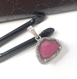 Watermelon Tourmaline Diamond Pendant, Gemstone Pendant, Sterling Silver Watermelon Tourmaline Slice Pendant, October Birthstone Jewelry