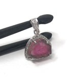 Watermelon Tourmaline Diamond Pendant, Gemstone Pendant, Sterling Silver Watermelon Tourmaline Slice Pendant, October Birthstone Jewelry