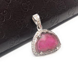 Pink Tourmaline Diamond Pendant, Gemstone Pendant, Sterling Silver Tourmaline Slice Pendant, October Birthstone Jewelry, Raw Tourmaline