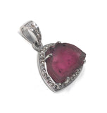 Pink Tourmaline Diamond Pendant, Gemstone Pendant, Sterling Silver Tourmaline Slice Pendant, October Birthstone Jewelry, Raw Tourmaline