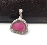 Pink Tourmaline Diamond Pendant, Gemstone Pendant, Sterling Silver Tourmaline Slice Pendant, October Birthstone Jewelry, Raw Tourmaline