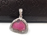 Pink Tourmaline Diamond Pendant, Gemstone Pendant, Sterling Silver Tourmaline Slice Pendant, October Birthstone Jewelry, Raw Tourmaline