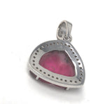 Pink Tourmaline Diamond Pendant, Gemstone Pendant, Sterling Silver Tourmaline Slice Pendant, October Birthstone Jewelry, Raw Tourmaline