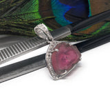 Pink Tourmaline Pendant, Gemstone Pendant, Sterling Silver Tourmaline Slice Pave Diamond Pendant, October Birthstone Jewelry