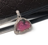 Pink Tourmaline Pendant, Gemstone Pendant, Pave Diamond Pendant, Sterling Silver Pink Tourmaline Slice Pendant, October Birthstone Jewelry