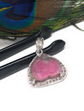 Watermelon Tourmaline Diamond Pendant, Gemstone Pendant, Sterling Silver Watermelon Tourmaline Slice Pendant, October Birthstone Jewelry