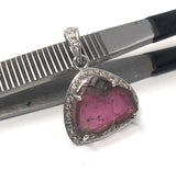 Watermelon Tourmaline Diamond Pendant, Gemstone Pendant, Sterling Silver Watermelon Tourmaline Slice Pendant, October Birthstone Jewelry