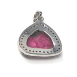 Watermelon Tourmaline Diamond Pendant, Gemstone Pendant, Sterling Silver Watermelon Tourmaline Slice Pendant, October Birthstone Jewelry